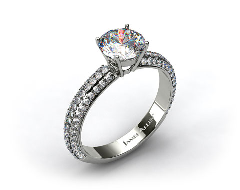 18k White Gold Three Row 0.96ct Pave Diamond Engagement Ring